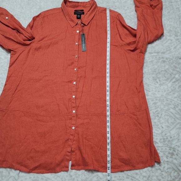 Tahari  Roll-Tab Sleeve Button Down Tunic Top Women’s Size 3X 100%Linen Orange - Picture 10 of 16